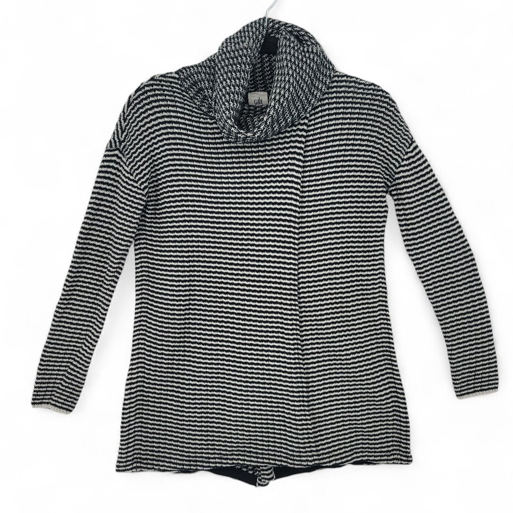 Cabi Waterfall Cardigan XXS Black White Striped Open Knit Drape Sweater EUC‎